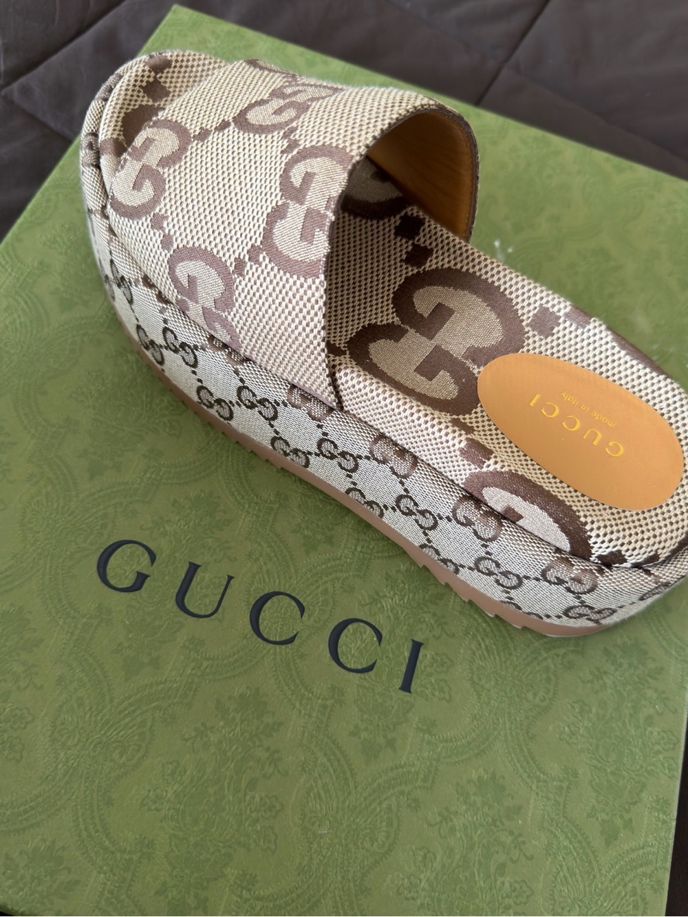 Gucci Beige and Brown GG Canvas Platform Slide